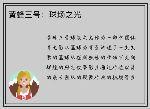 黄蜂三号：球场之光